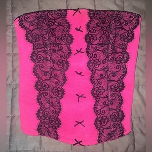Cacique Hot Pink Women’s Corset Intimates Lace Lingerie Satin Top sz 14-16
